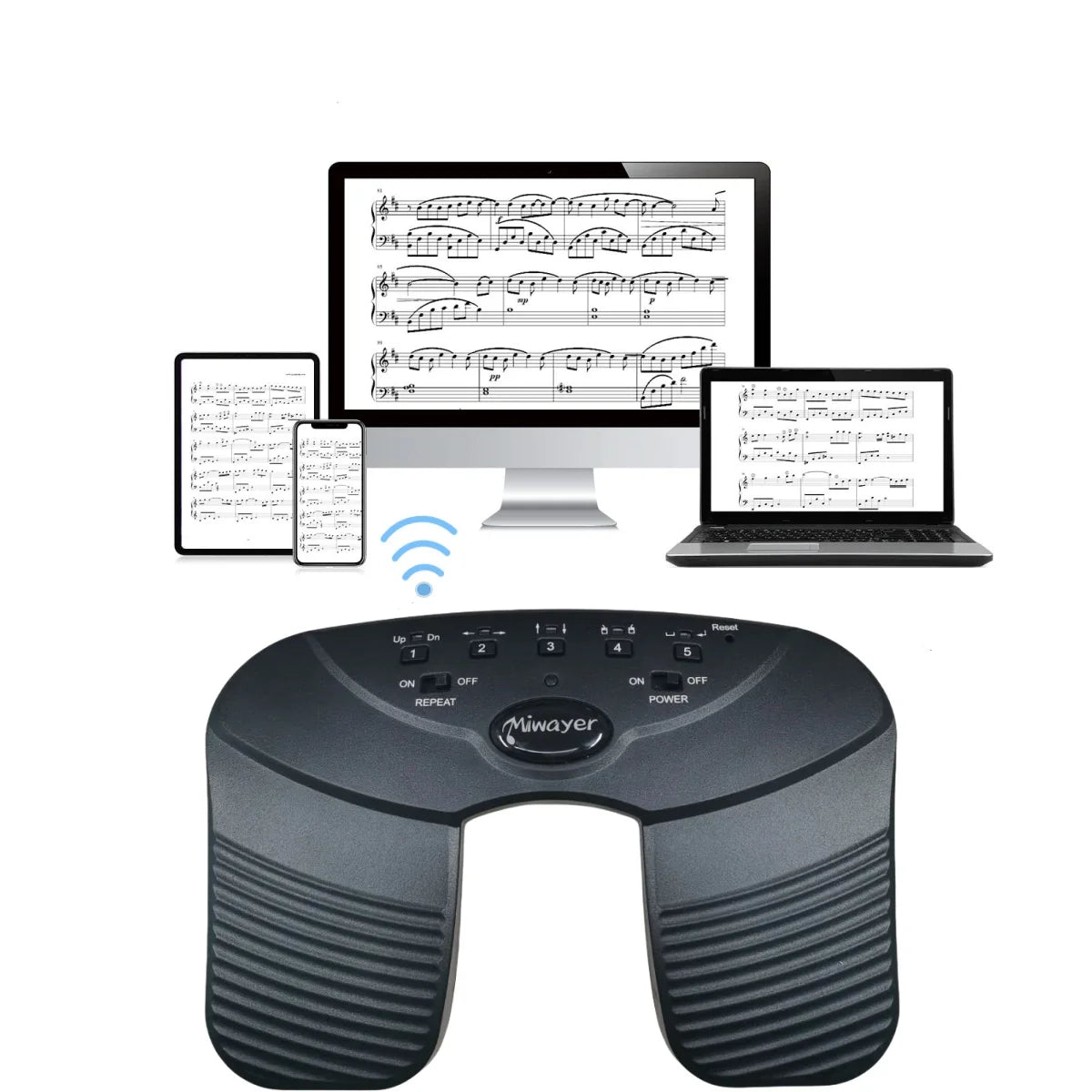 Miwayer Bluetooth Wireless Page Turner Pedal Silent Rechargeable Music Page Turner with Anti-Slip Rubber for IPad,Tablets,Phone