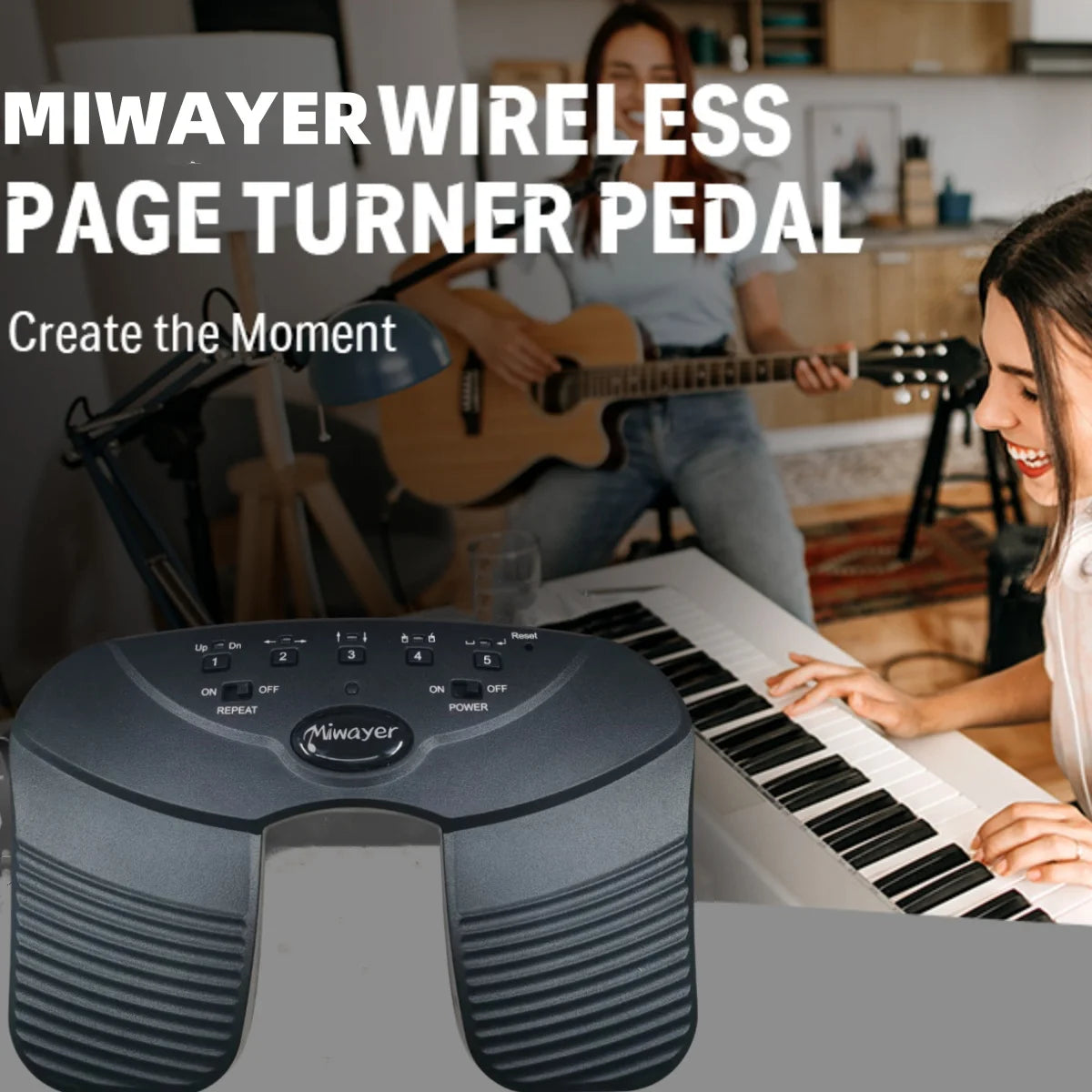 Miwayer Bluetooth Wireless Page Turner Pedal Silent Rechargeable Music Page Turner with Anti-Slip Rubber for IPad,Tablets,Phone