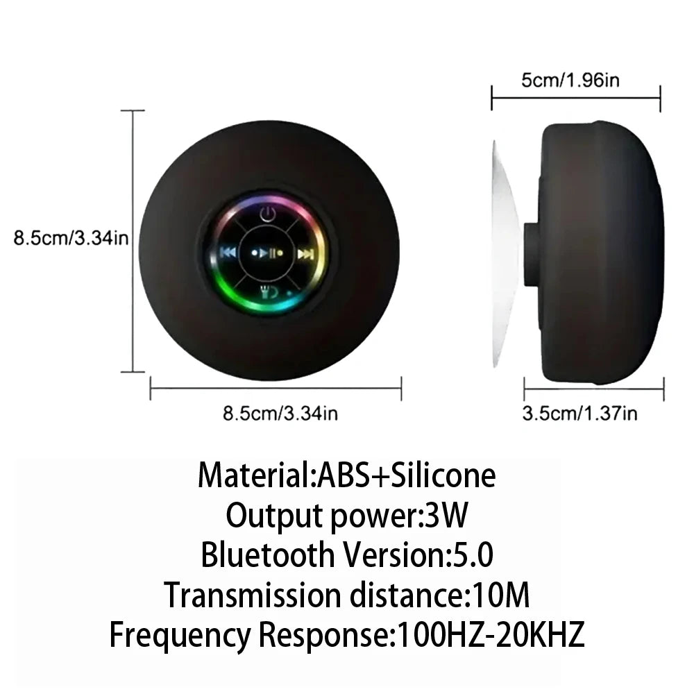 Noellie AquaGlow – LED Waterproof Bluetooth Speaker | Suction Cup | Shower & Outdoor