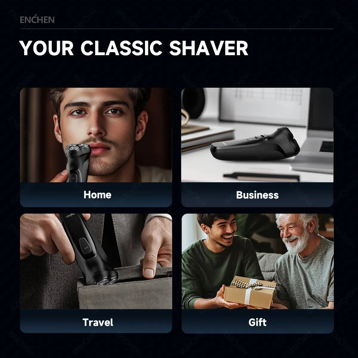ENCHEN Blackstone 3D Rotary Electric Shaver - Washable Type-C USB Rechargeable Beard Machine