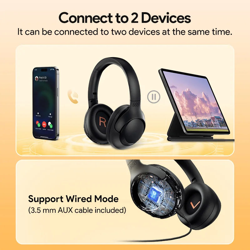 Wireless Headphones Bluetooth 5.4 Hi-Res Audio Over Ear Headset 43dB Hybrid Active Noise Cancellation Earphones 60H