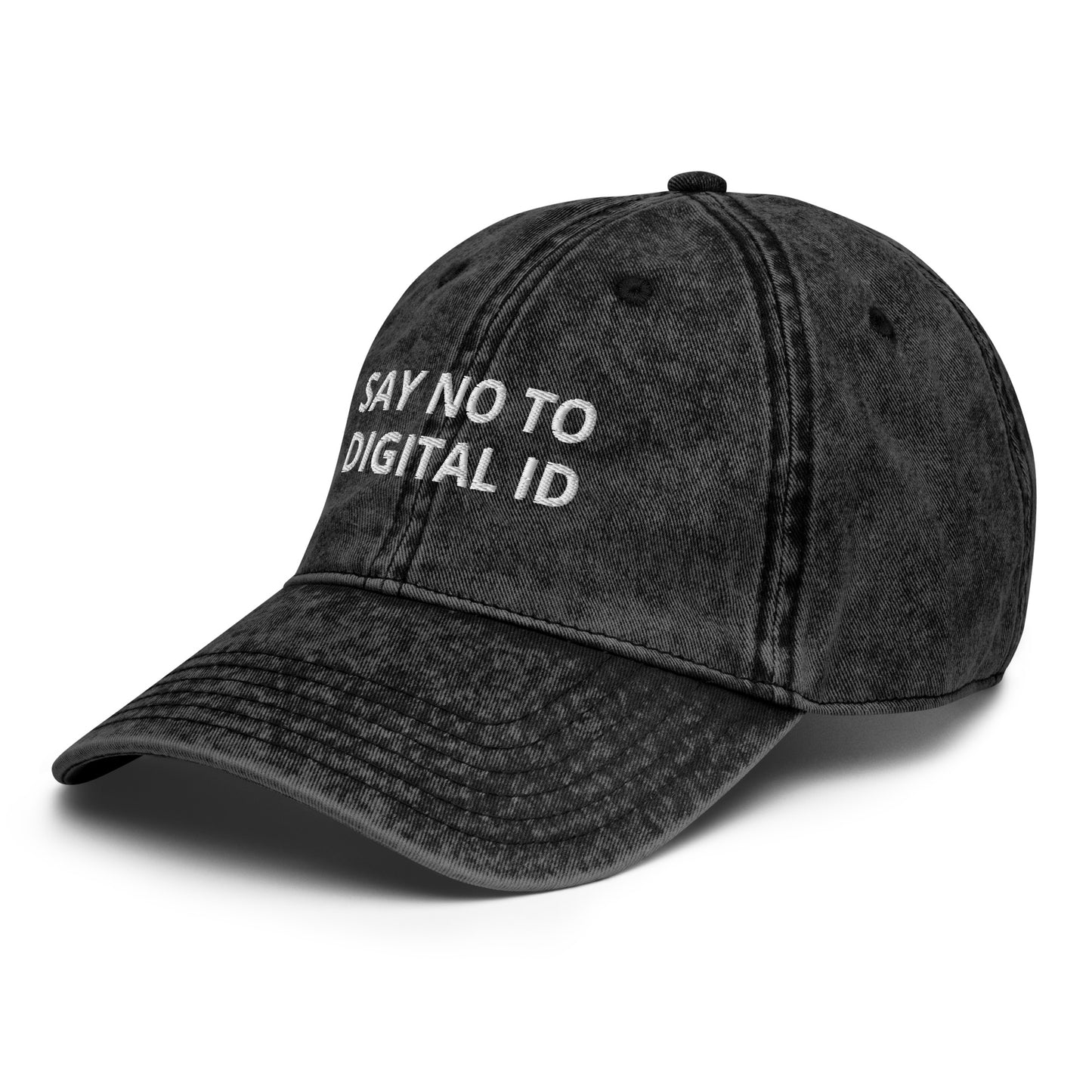 Black cap with 'Say No to Digital ID' text on a white background