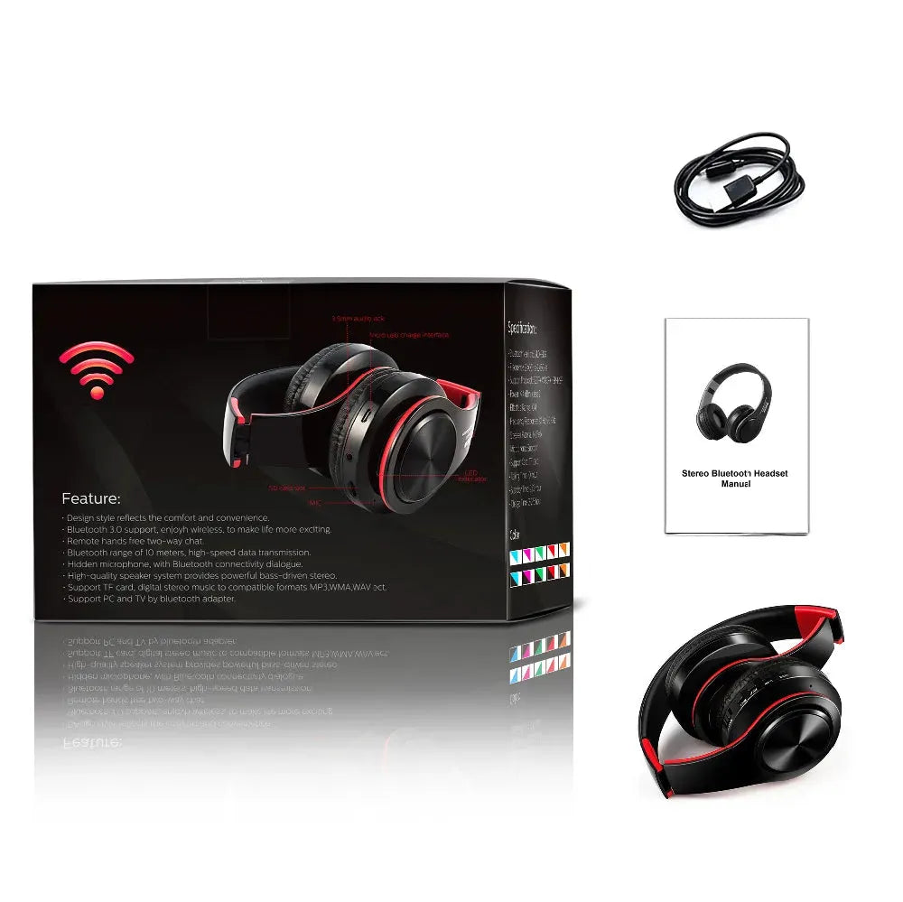 HiFi Stereo Bluetooth Headphones – FM Radio, SD Card & Built-In Mic