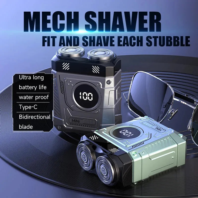Mecha Punk Electric Shaver - Magnetic Double Blade LCD Rechargeable Beard Trimmer for Men
