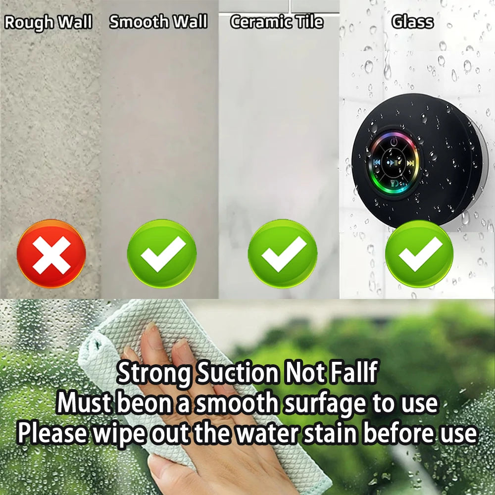 Noellie AquaGlow – LED Waterproof Bluetooth Speaker | Suction Cup | Shower & Outdoor