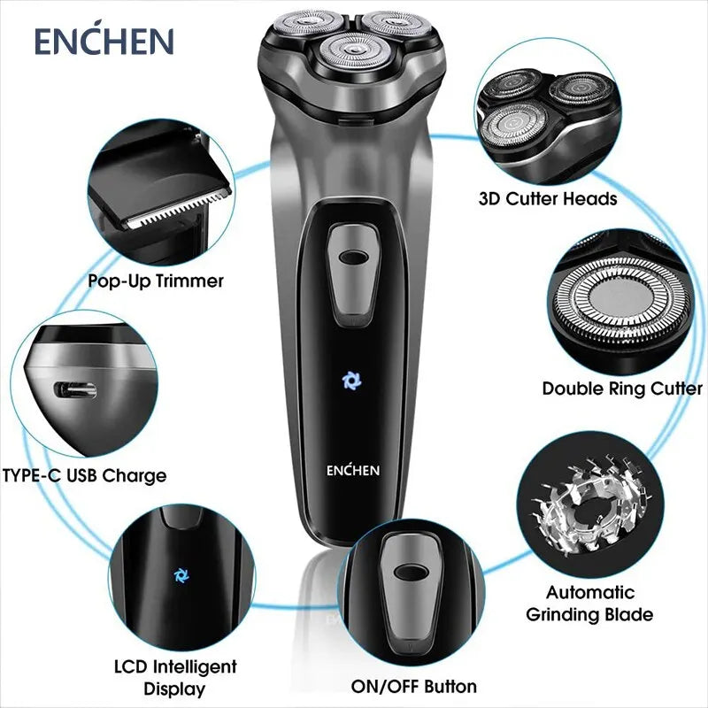 ENCHEN Blackstone 3D Rotary Electric Shaver - Washable Type-C USB Rechargeable Beard Machine