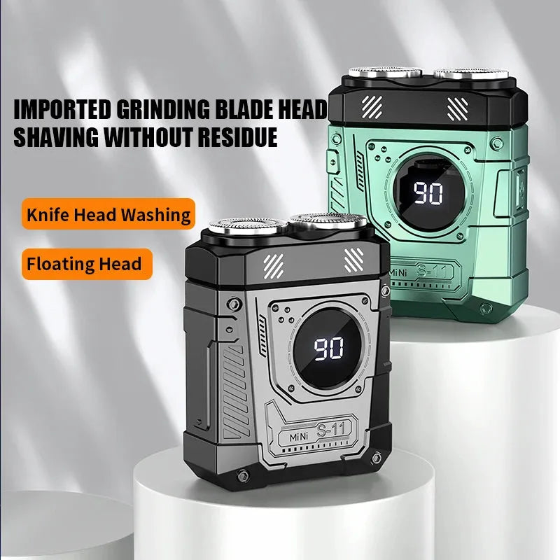 Mecha Punk Electric Shaver - Magnetic Double Blade LCD Rechargeable Beard Trimmer for Men