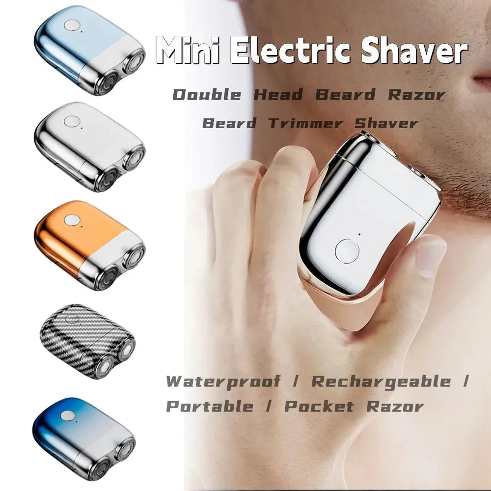 Mini Electric Shaver - IPX7 Waterproof Pocket Razor with Twin Rotary Blades for Men