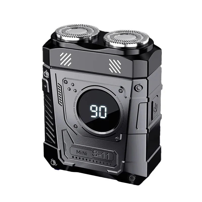 Mecha Punk Electric Shaver - Magnetic Double Blade LCD Rechargeable Beard Trimmer for Men