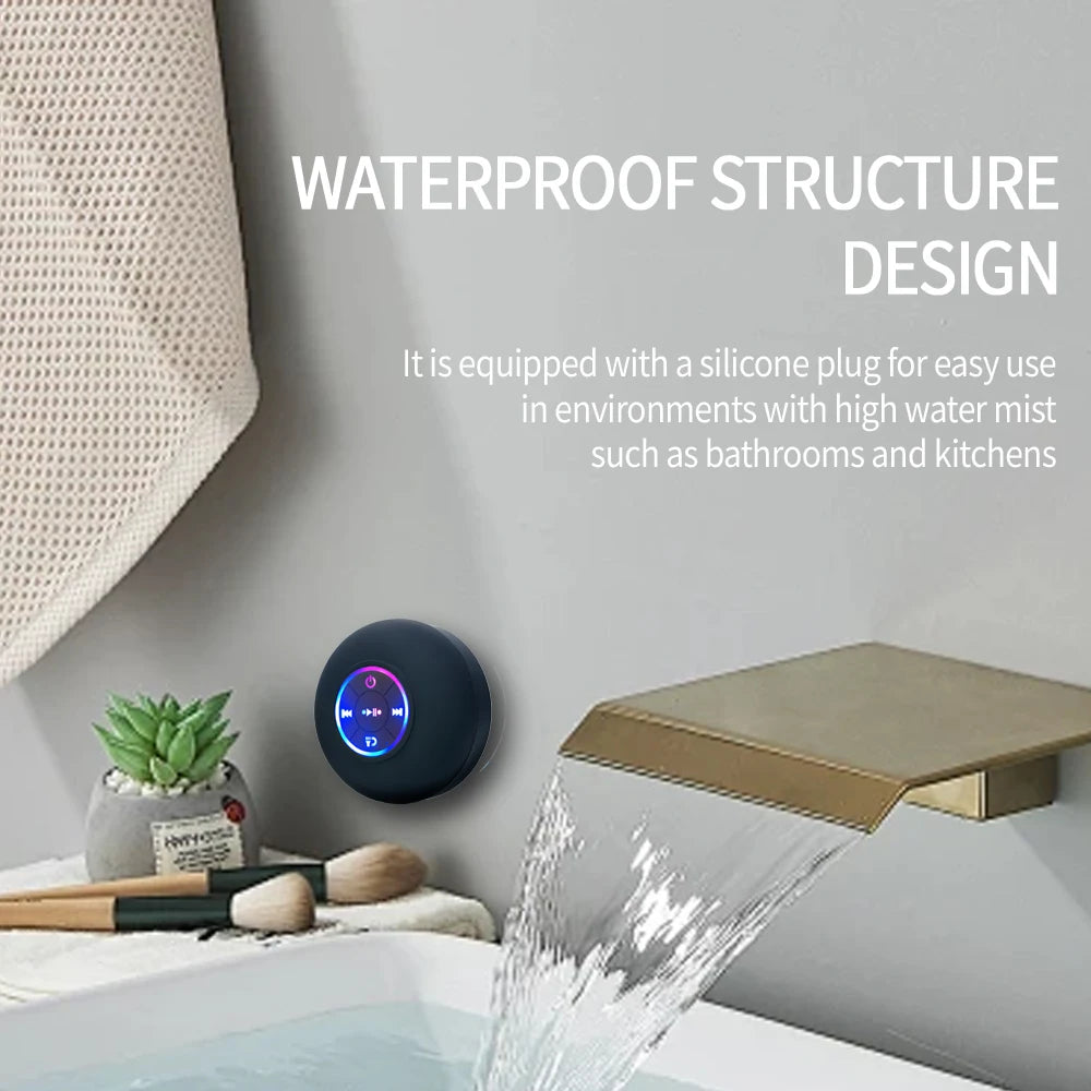Noellie AquaGlow – LED Waterproof Bluetooth Speaker | Suction Cup | Shower & Outdoor