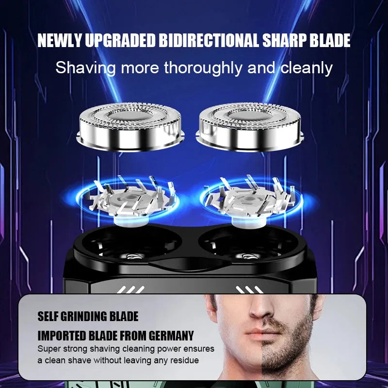Mecha Punk Electric Shaver - Magnetic Double Blade LCD Rechargeable Beard Trimmer for Men