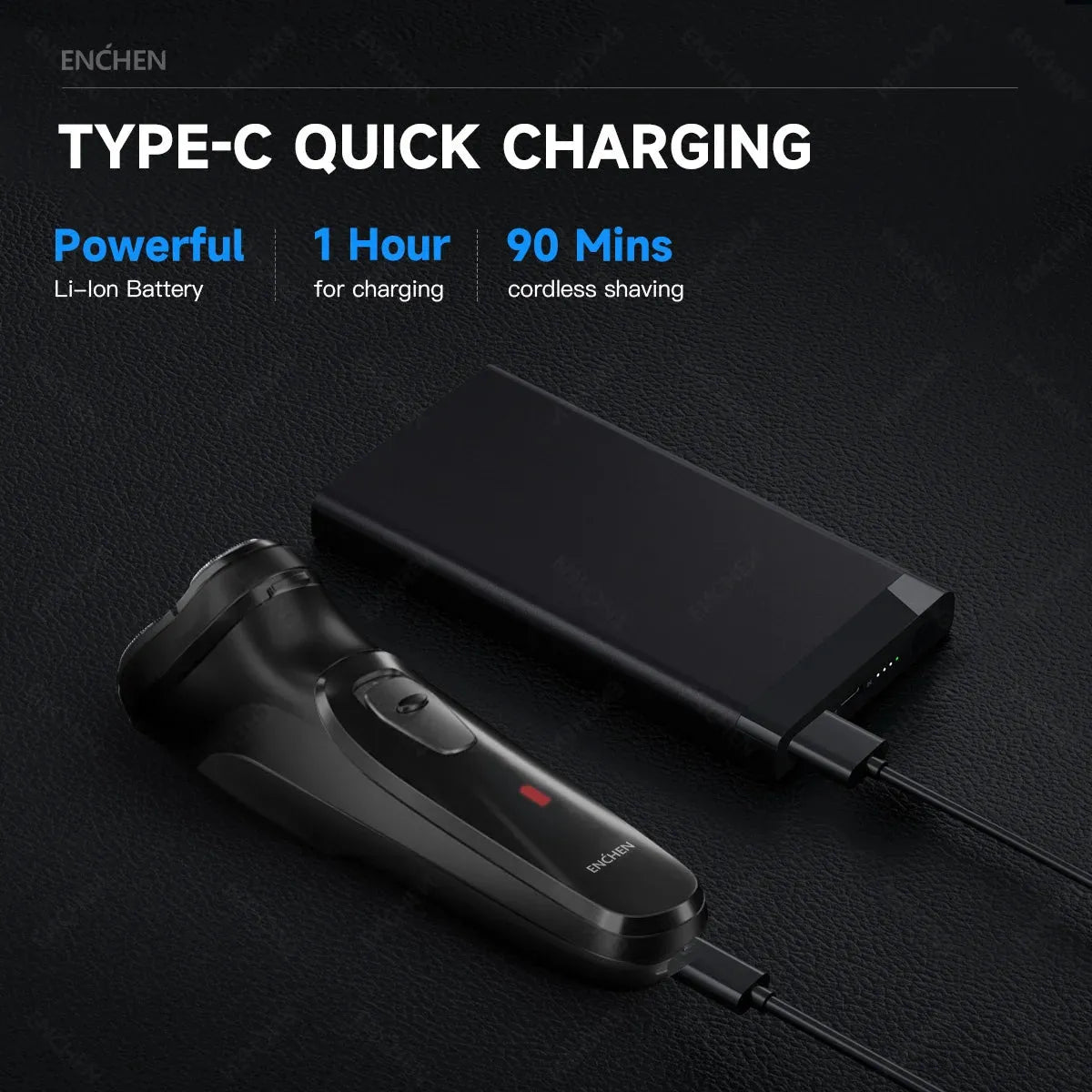 ENCHEN Blackstone 3D Rotary Electric Shaver - Washable Type-C USB Rechargeable Beard Machine